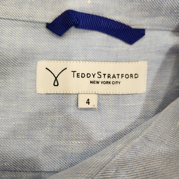 Teddy Stratford NY Shirt Mens Size 4 Large Blue 100% Linen Button Up/Zipper - Picture 5 of 11